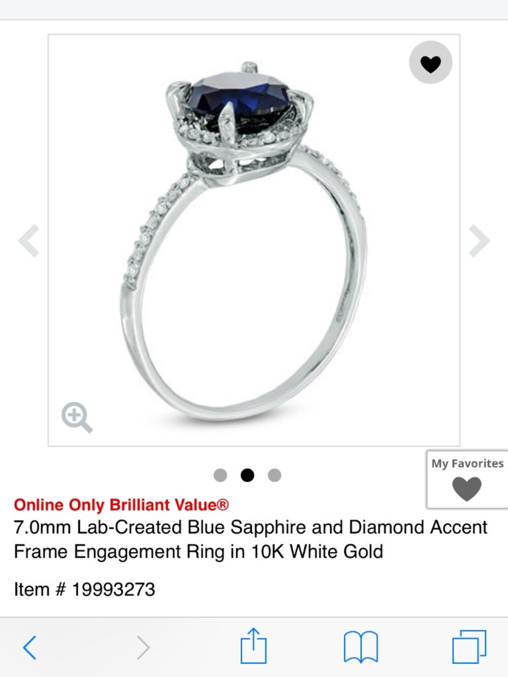 10K White Gold and lab-created Sapphire Ring with Diamond Chips- Approx size 9 - Picture 7 of 8